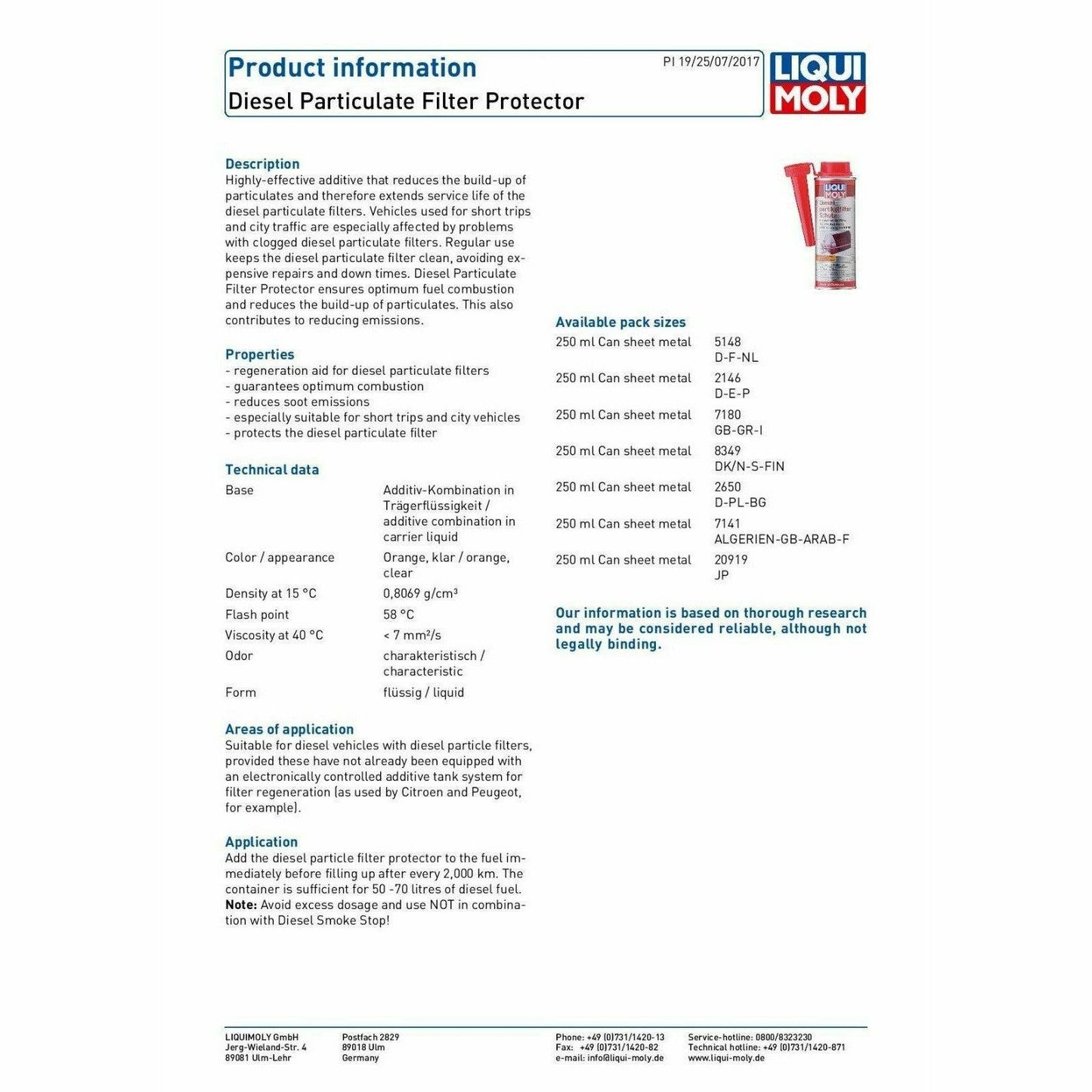 Liqui Moly Diesel Particulate Filter Protector 250ml 7180 - World of Lubricant
