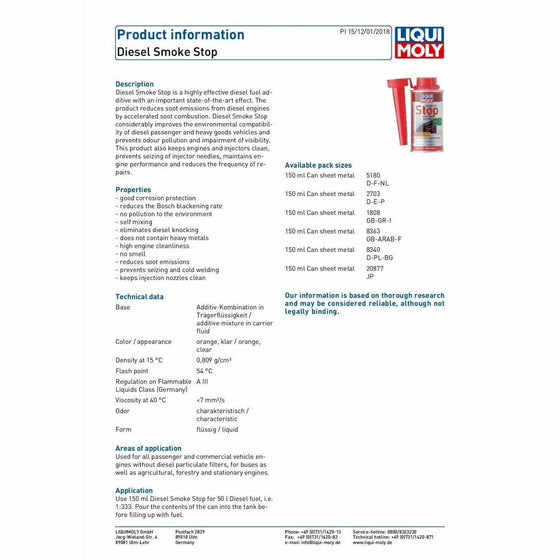 Liqui Moly Diesel Smoke Stop 150ml Made in Germany 1808 - World of Lubricant
