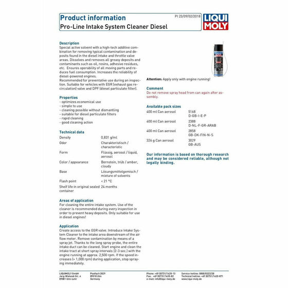 Liqui Moly EGR Cleaner Pro Line Diesel Intake Cleaner 400ml Made in Germany 5168 - World of Lubricant