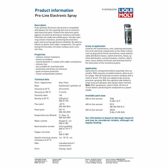 Liqui Moly Electric Contact Cleaner Electrical Contact Spray 400ml 7386 - World of Lubricant