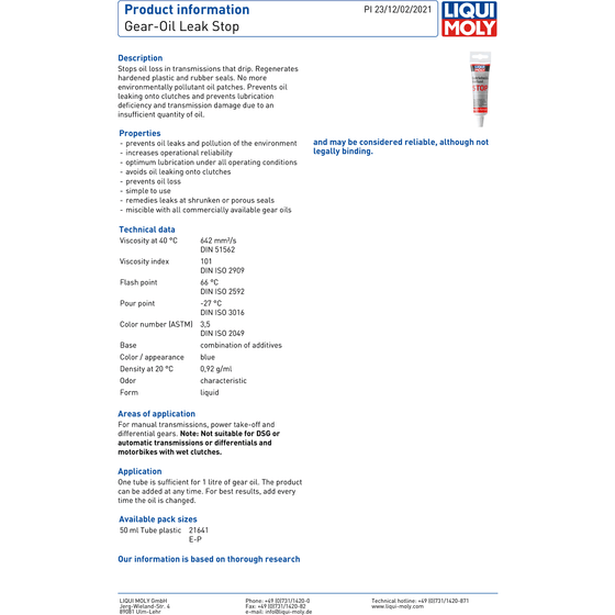 Liqui Moly Gear Oil Treatment With Stop Leak 50 ML Lubricate Treatment 1042 - World of Lubricant