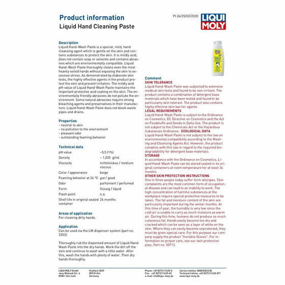 Liqui Moly Hand Cleaner Natural to Skin Liquid Cleaning Paste 500ml 3355 - World of Lubricant