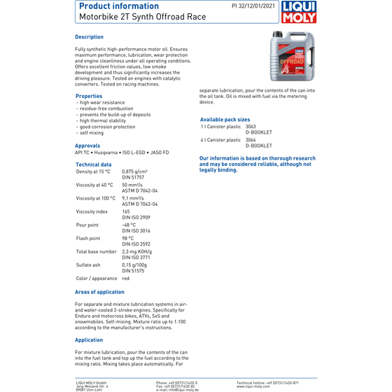 Liqui Moly Motorbike 2T Synth off Road Race Engine Oil 2 Stroke API TC 3064 - World of Lubricant