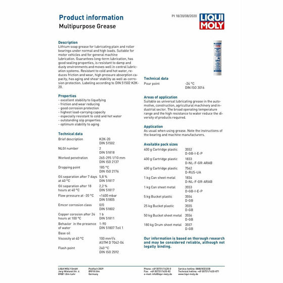 Liqui Moly Multi Purpose Lithium Grease Water Resistant 1 kg 3553 - World of Lubricant