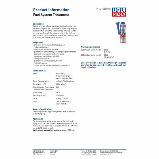 Liqui Moly Petrol System Cleaner Treatment Protector Additive 300ml 8365 - World of Lubricant