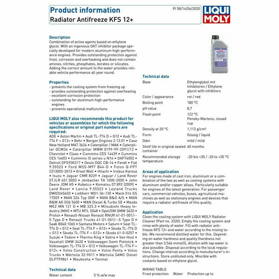 Liqui Moly Radiator Antifreeze Engine 5L KFS 12+ Red Coolant Performance 21146 - World of Lubricant