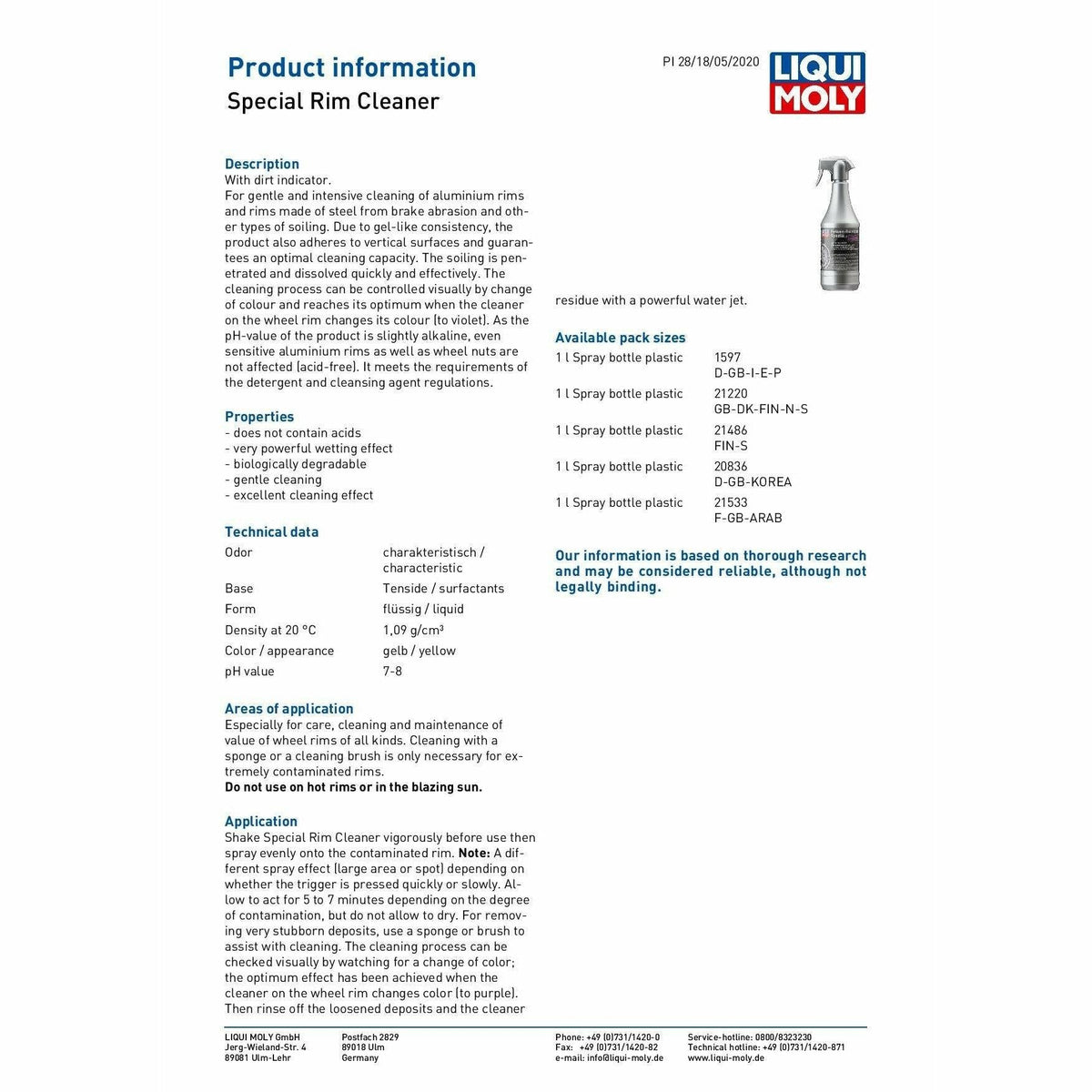 Liqui Moly Rim Cleaner Special For All Type of Wheel Rims No Acid 1L 1597 - World of Lubricant