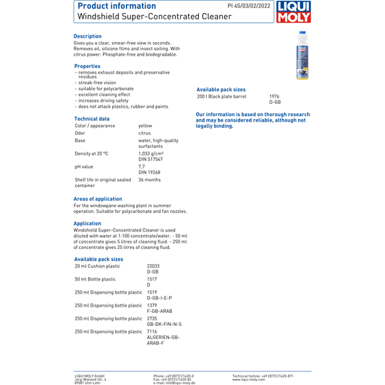 Liqui Moly Window Cleaner Super Concentrate Screenwash 250ml 1519 - World of Lubricant