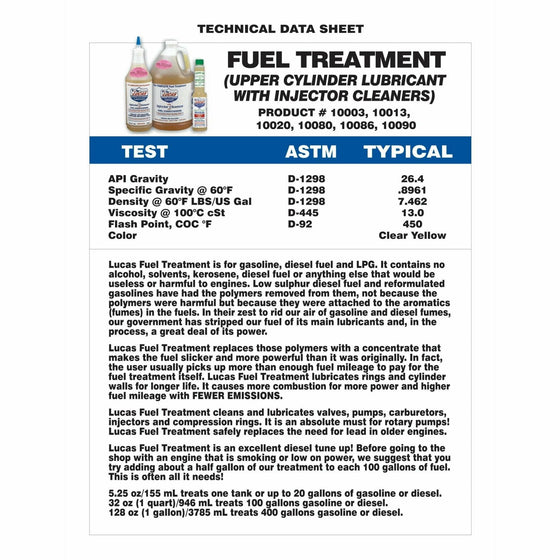 Lucas Fuel Treatment Upper Cylinder Lubricant Injector Cleaner 3.78L Additive 10013 - World of Lubricant