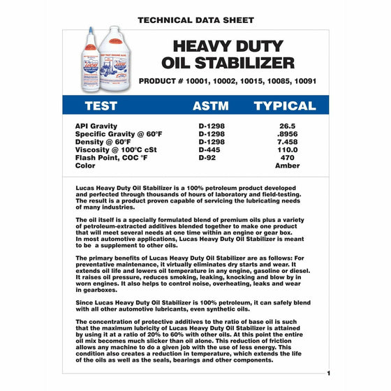 Lucas Oil Heavy Duty Oil Stabilizer Engine Additive Fluid 946ML Oil Treatment 10001 - World of Lubricant
