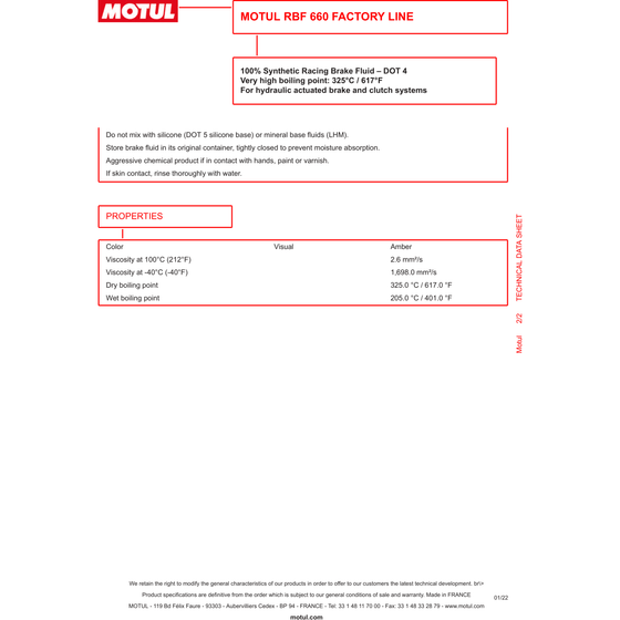 Motul RBF 660 Racing DOT 4 Brake Fluid 500ml Fully Synthetic 101666 - World of Lubricant