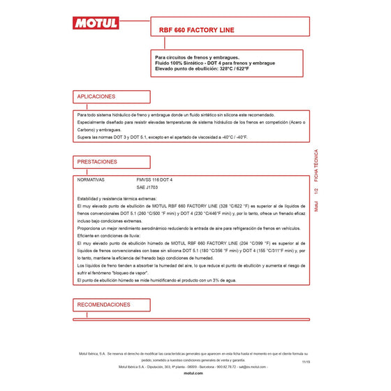 Motul RBF 660 Racing DOT 4 Brake Fluid 500ml Fully Synthetic 101666